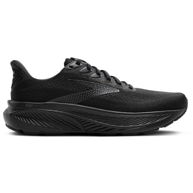 Black running shoe on a white background