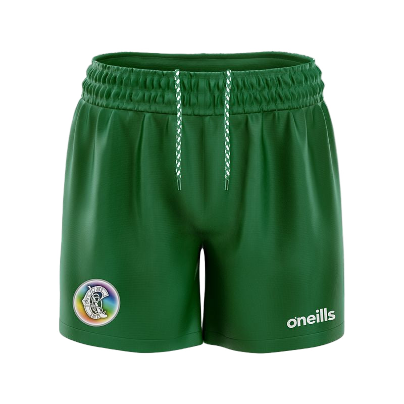 Green shorts with a logo and 'oneills' branding on a light gray background