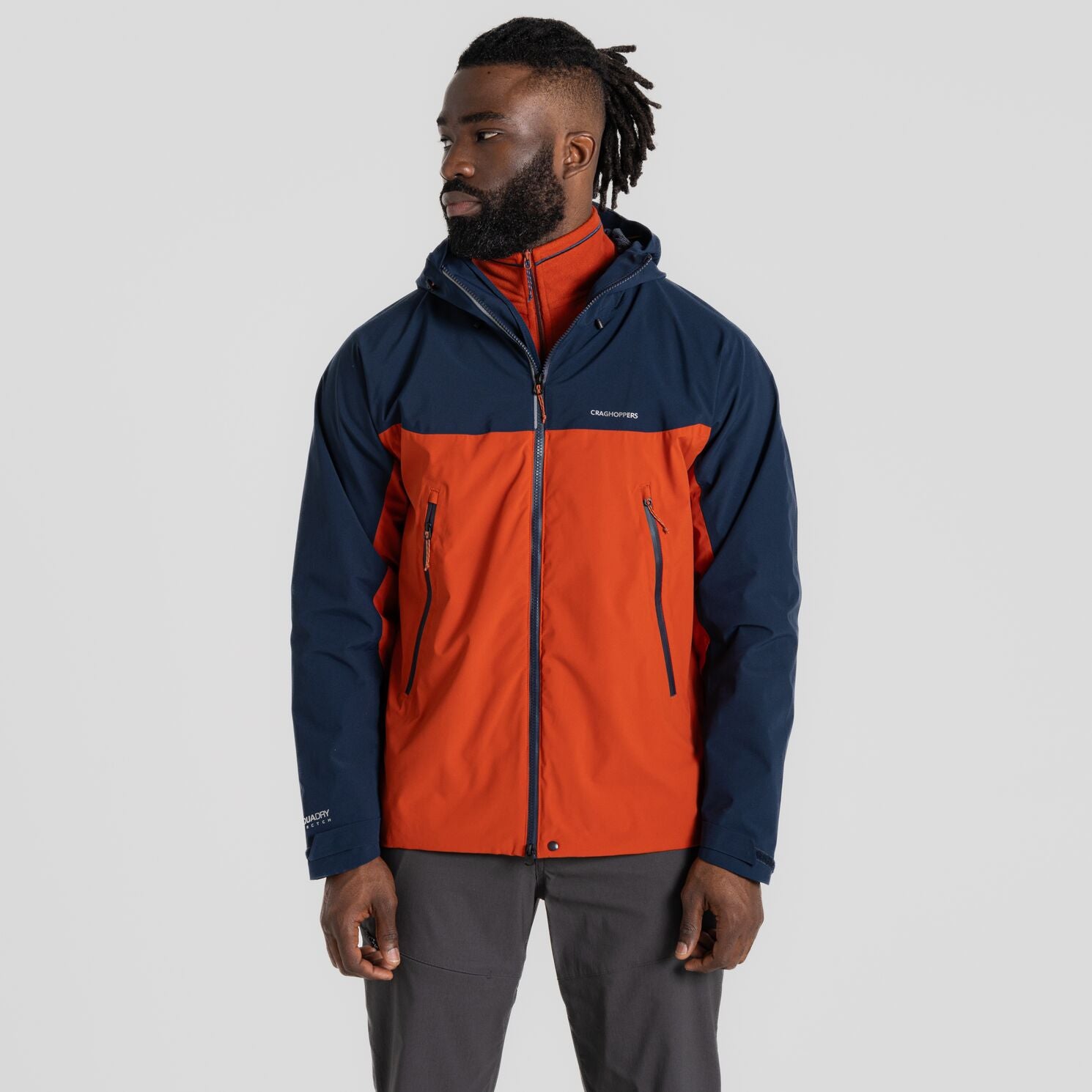 Craghoppers Men's Diggory Stretch Waterproof Jacket  | Blue Navy Carnelian Orange
