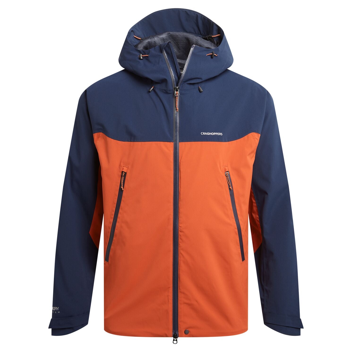 Craghoppers Men's Diggory Stretch Waterproof Jacket  | Blue Navy Carnelian Orange