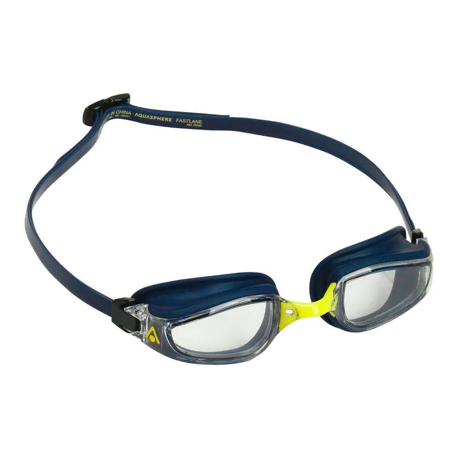 Aqua Sphere Fastlane Swimming Goggles Navy Yellow Clear lens