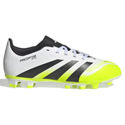 White soccer cleat with black and yellow accents on a white background