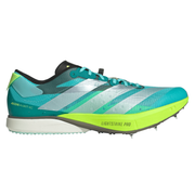 Adidas running shoe with green and blue design on a transparent background