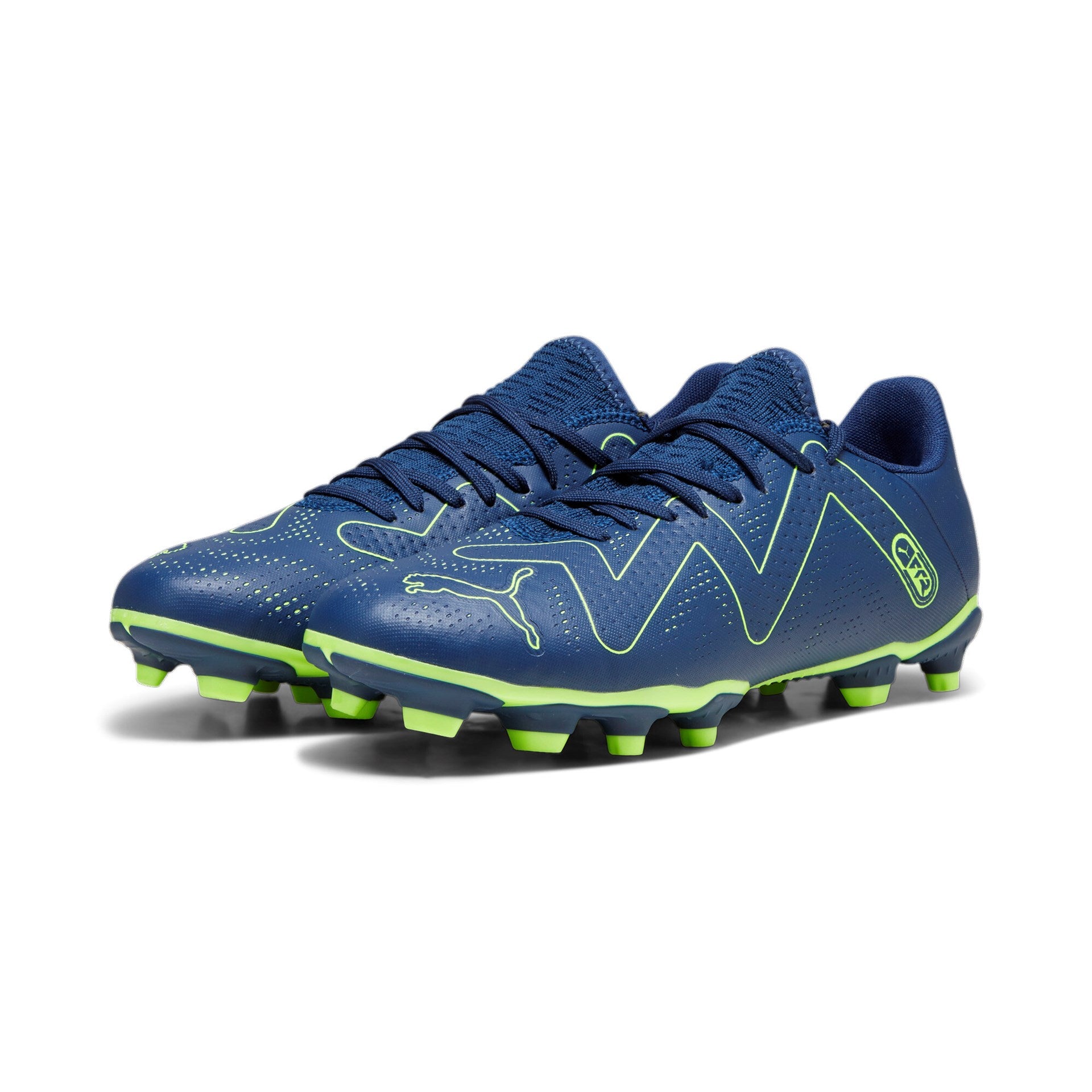 Puma Future Play Firm Ground Junior Football Boots Puma Persian Blue Pro Green (Navy Grey)