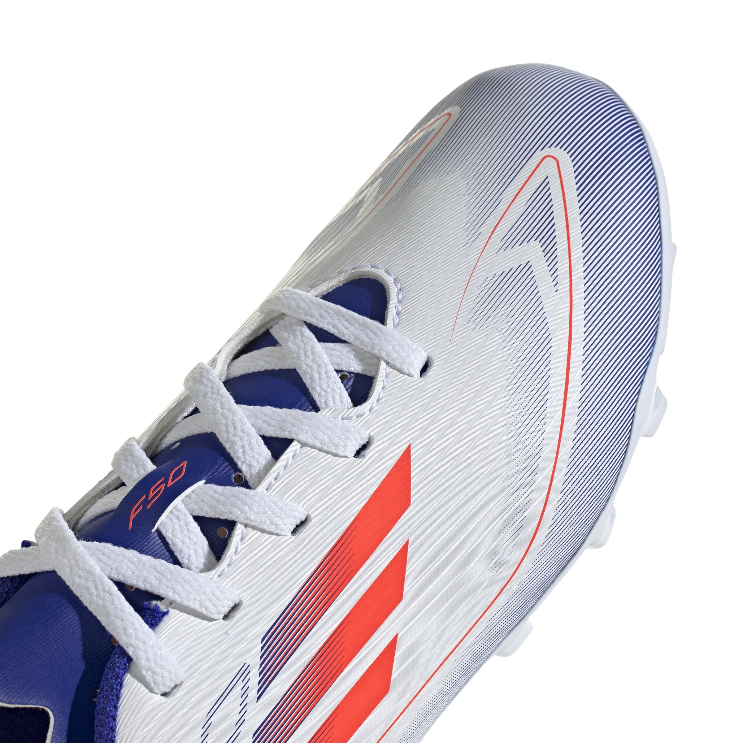 Adidas F50 Club Firm Ground Junior Football Boots White Solar Red Lucid Blue