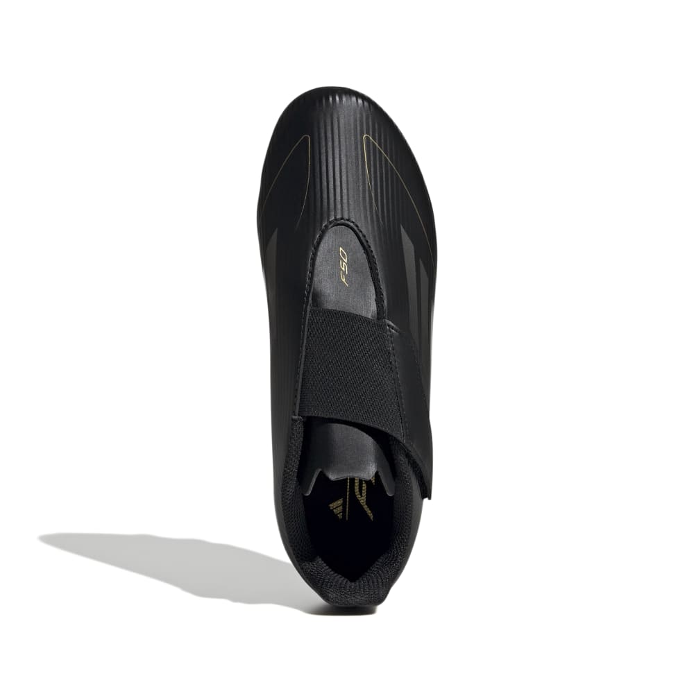 Adidas F50 Club Velcro Firm Ground Junior Football Boots Black Iron Metal Gold Metal