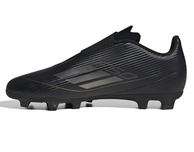Adidas F50 Club Velcro Firm Ground Junior Football Boots Black Iron Metal Gold Metal
