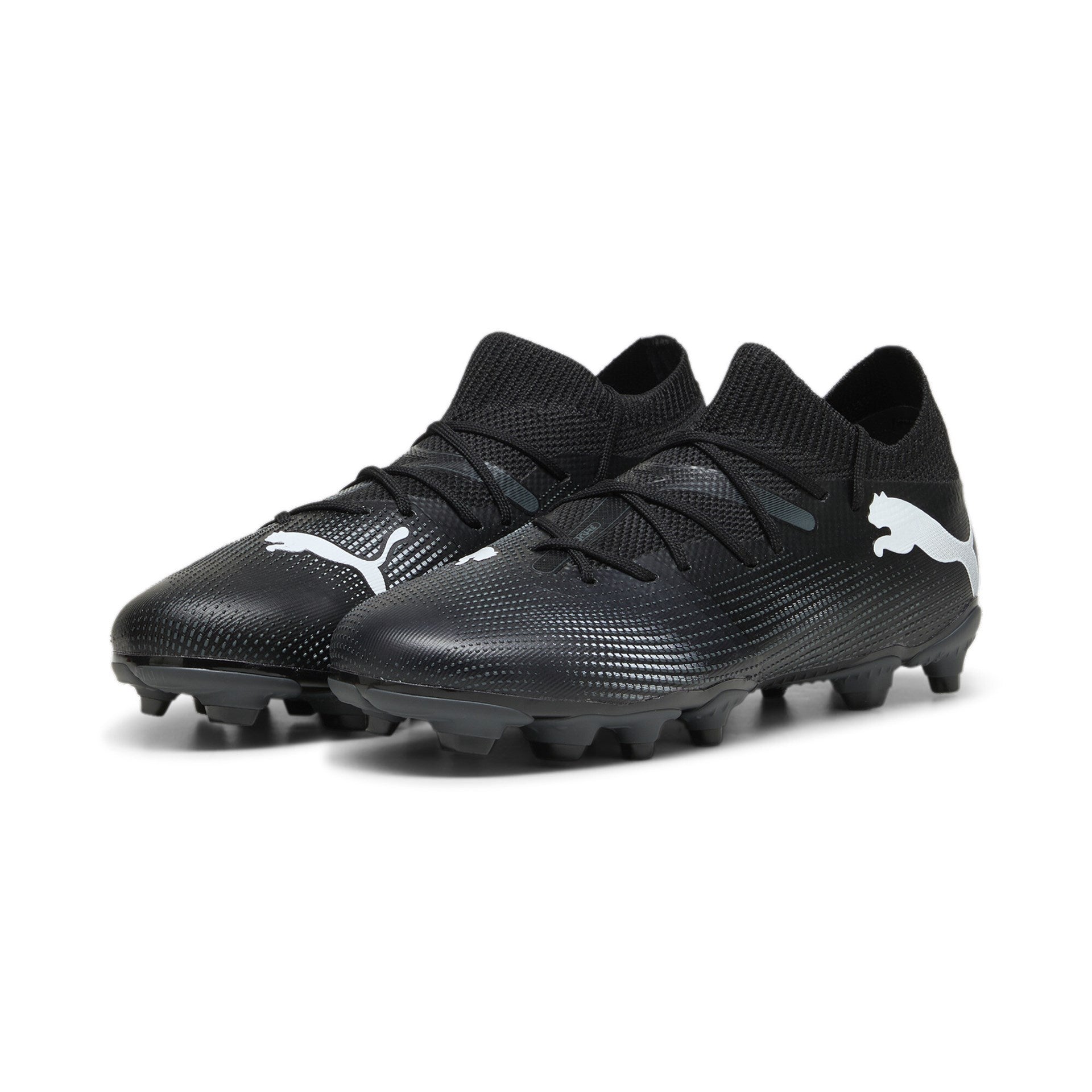 Puma Future 7 Match Firm Ground Junior Football Boots White Black White (Black White)