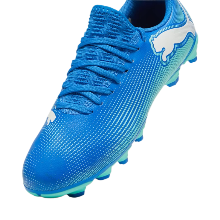 Puma Future 7 Play Firm Ground Junior Football Boots Hyperlink Blue Mint White (Blue Mint)