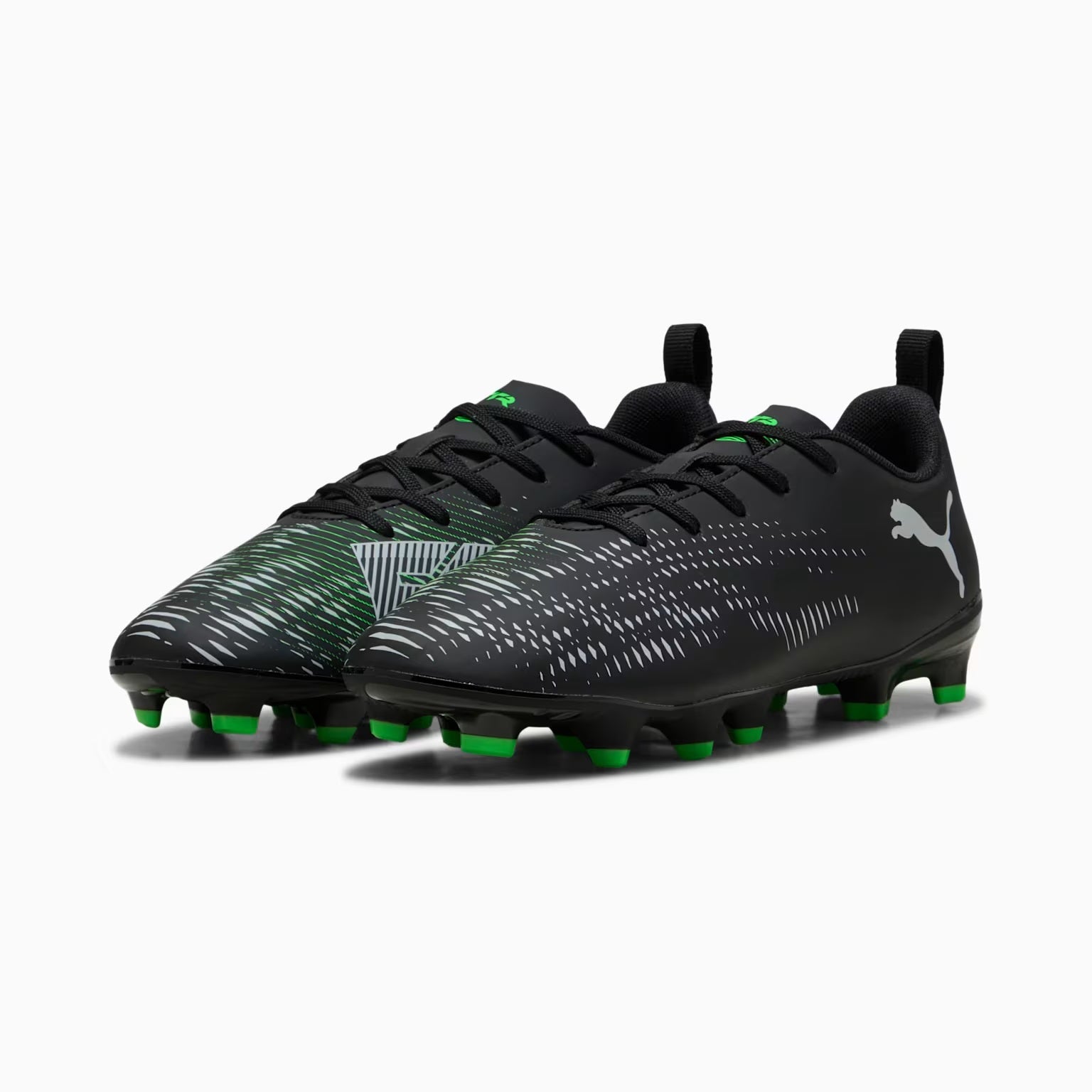 Puma Future 8 Play Firm Ground Junior Football Boots Puma Black Cool Light Gray Flou Green (Black)