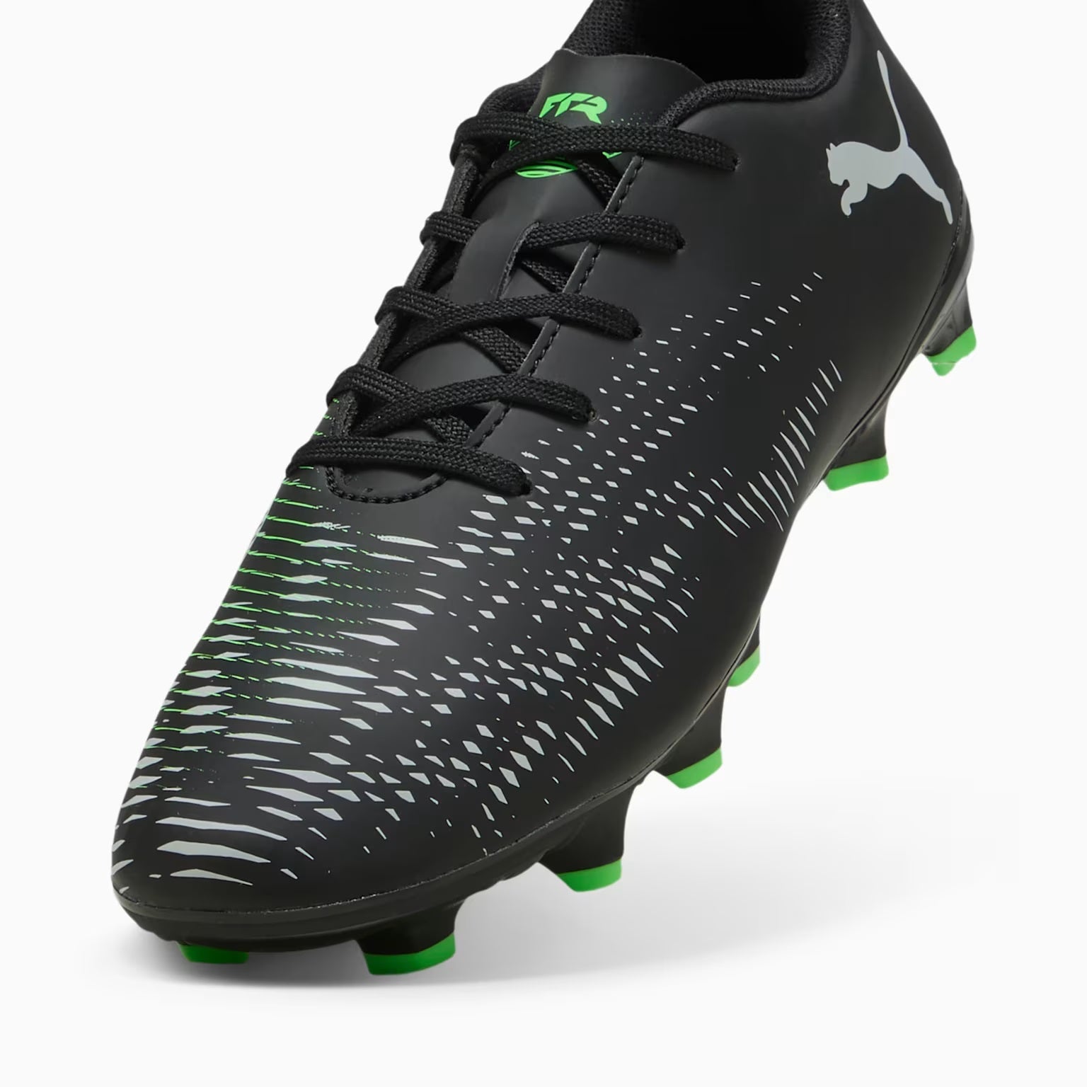 Puma Future 8 Play Firm Ground Junior Football Boots Puma Black Cool Light Gray Flou Green (Black)