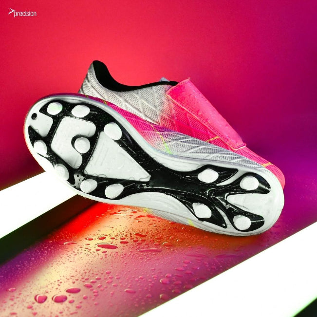 Precision Matrix Junior Velcro Football Boots Firm Ground White Fuchsia Lime (White Pink)