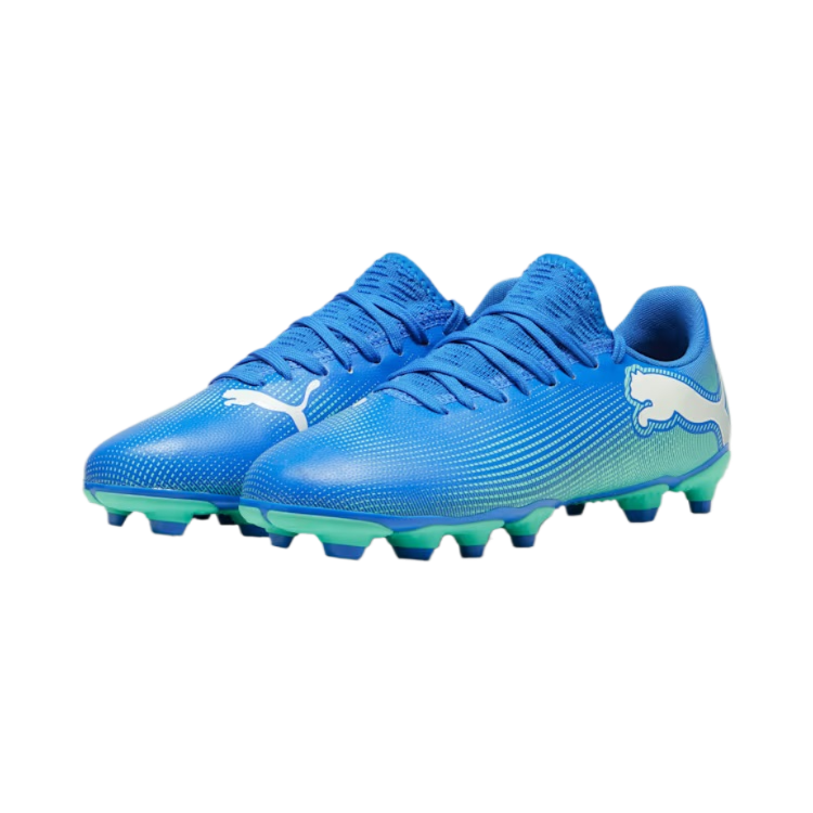 Puma Future 7 Play Firm Ground Junior Football Boots Hyperlink Blue Mint White (Blue Mint)