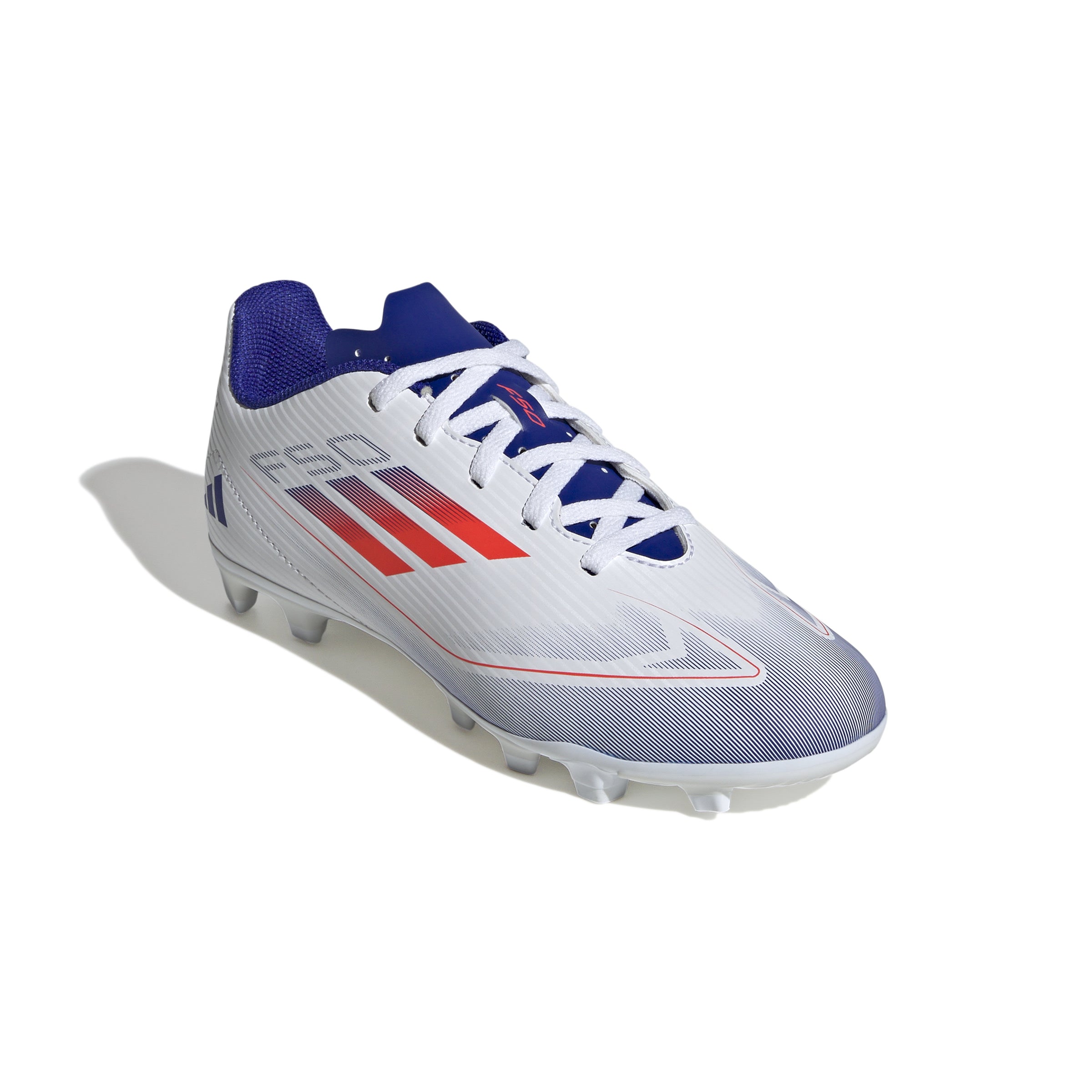 Adidas F50 Club Firm Ground Junior Football Boots White Solar Red Lucid Blue
