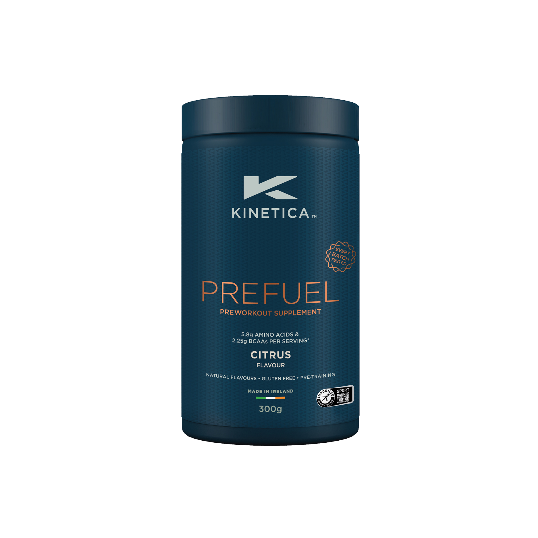 Kinetica PreFuel supplement container on a white background