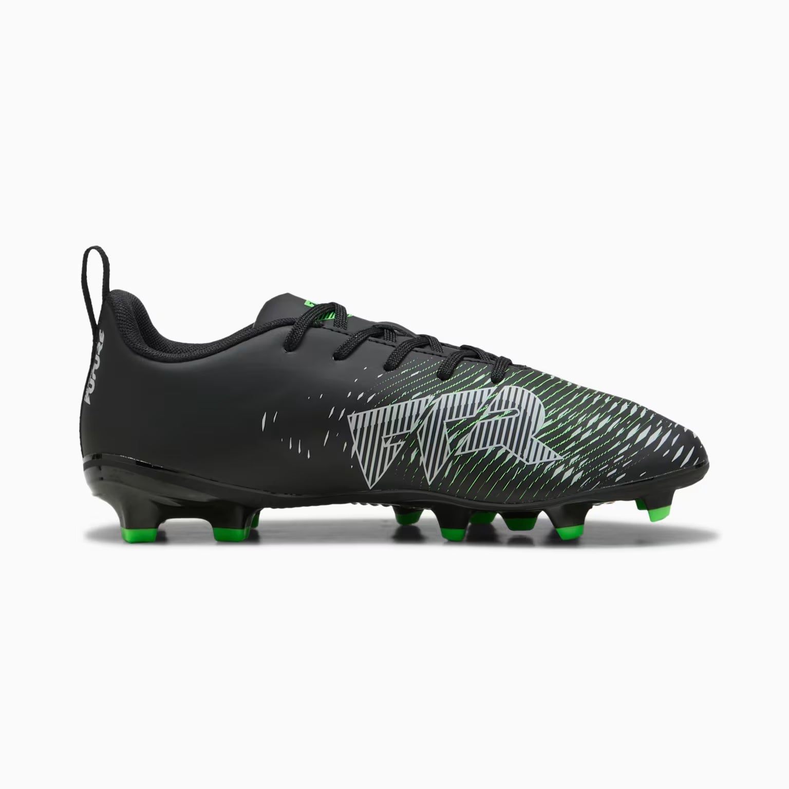 Puma Future 8 Play Firm Ground Junior Football Boots Puma Black Cool Light Gray Flou Green (Black)