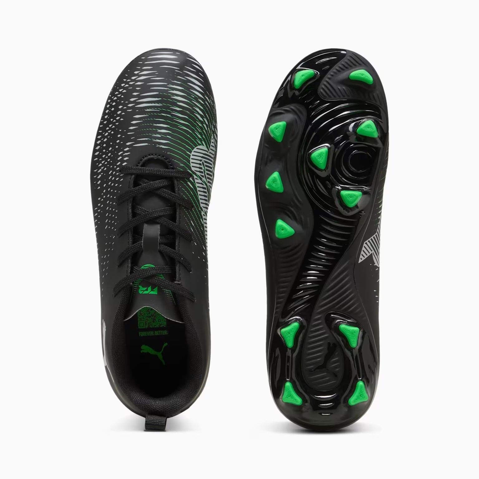 Puma Future 8 Play Firm Ground Junior Football Boots Puma Black Cool Light Gray Flou Green (Black)