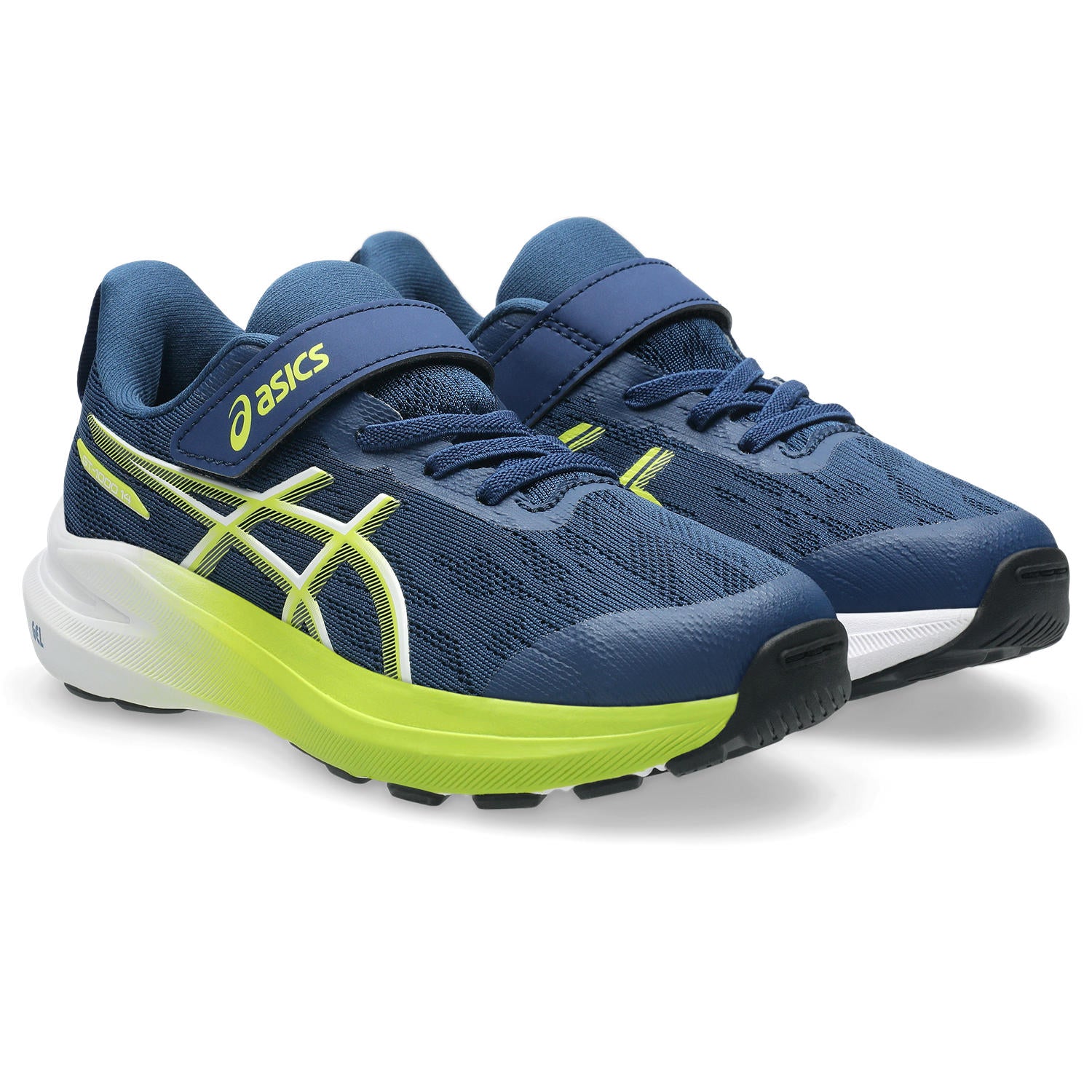 Asics GT-1000 14 PS Velcro Junior Running Shoes Navy Blue Neon Lime