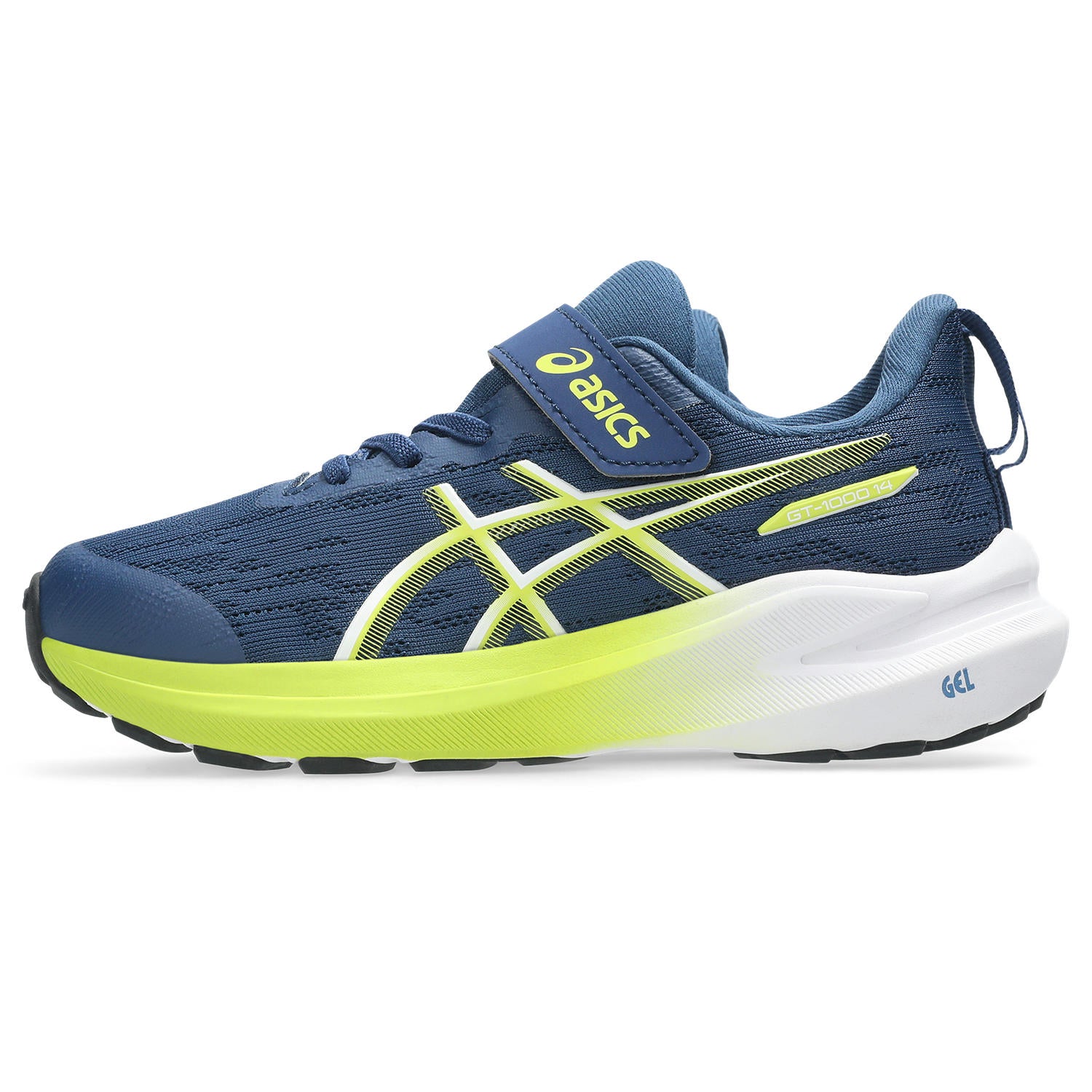 Asics GT-1000 14 PS Velcro Junior Running Shoes Navy Blue Neon Lime
