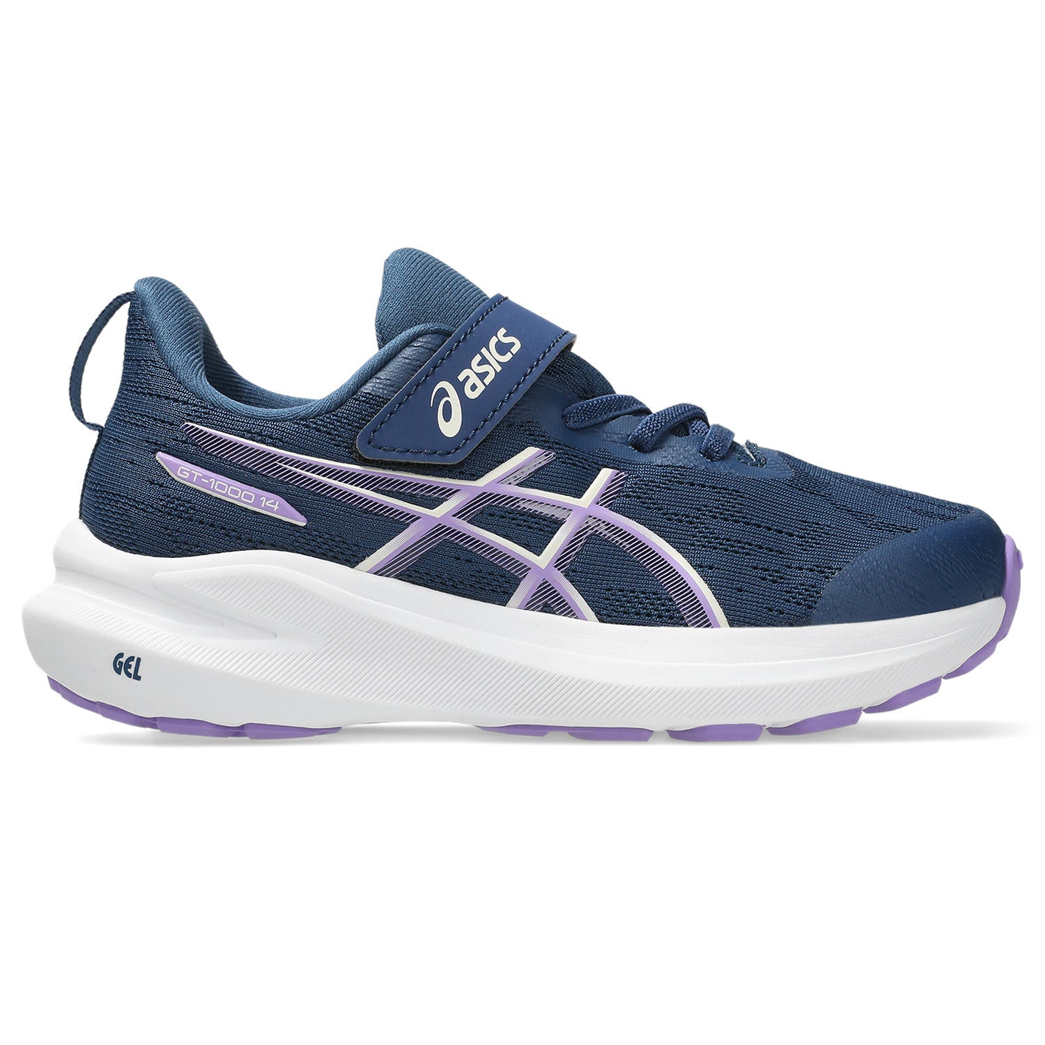 Asics GT-1000 14 PS Velcro Junior Running Shoes Navy Blue Faded Plum
