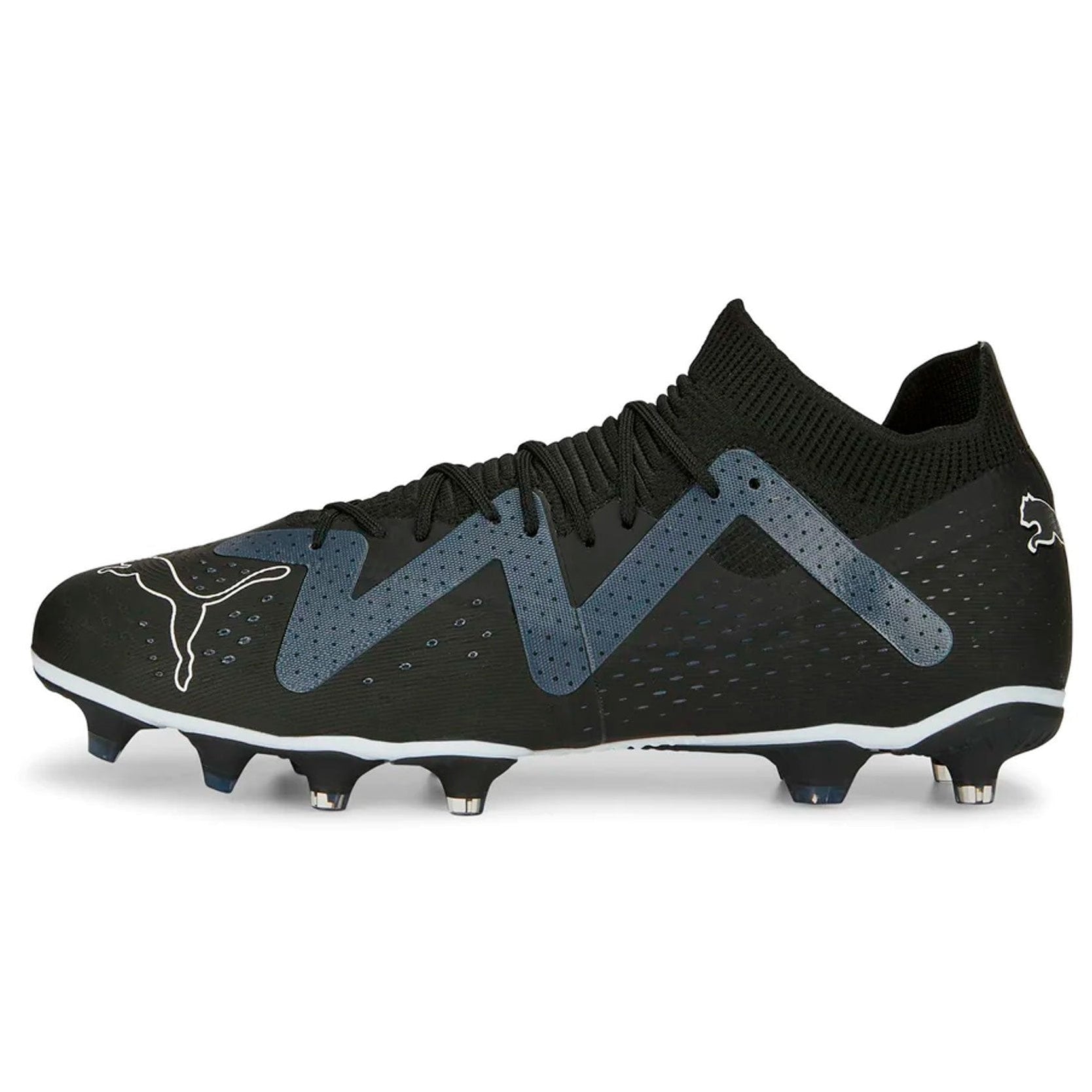 Black and blue soccer cleat with Puma logo on a white background