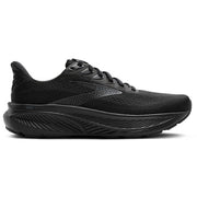 Black running shoe on a white background