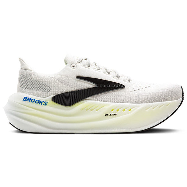 White running shoe with black accents on a white background