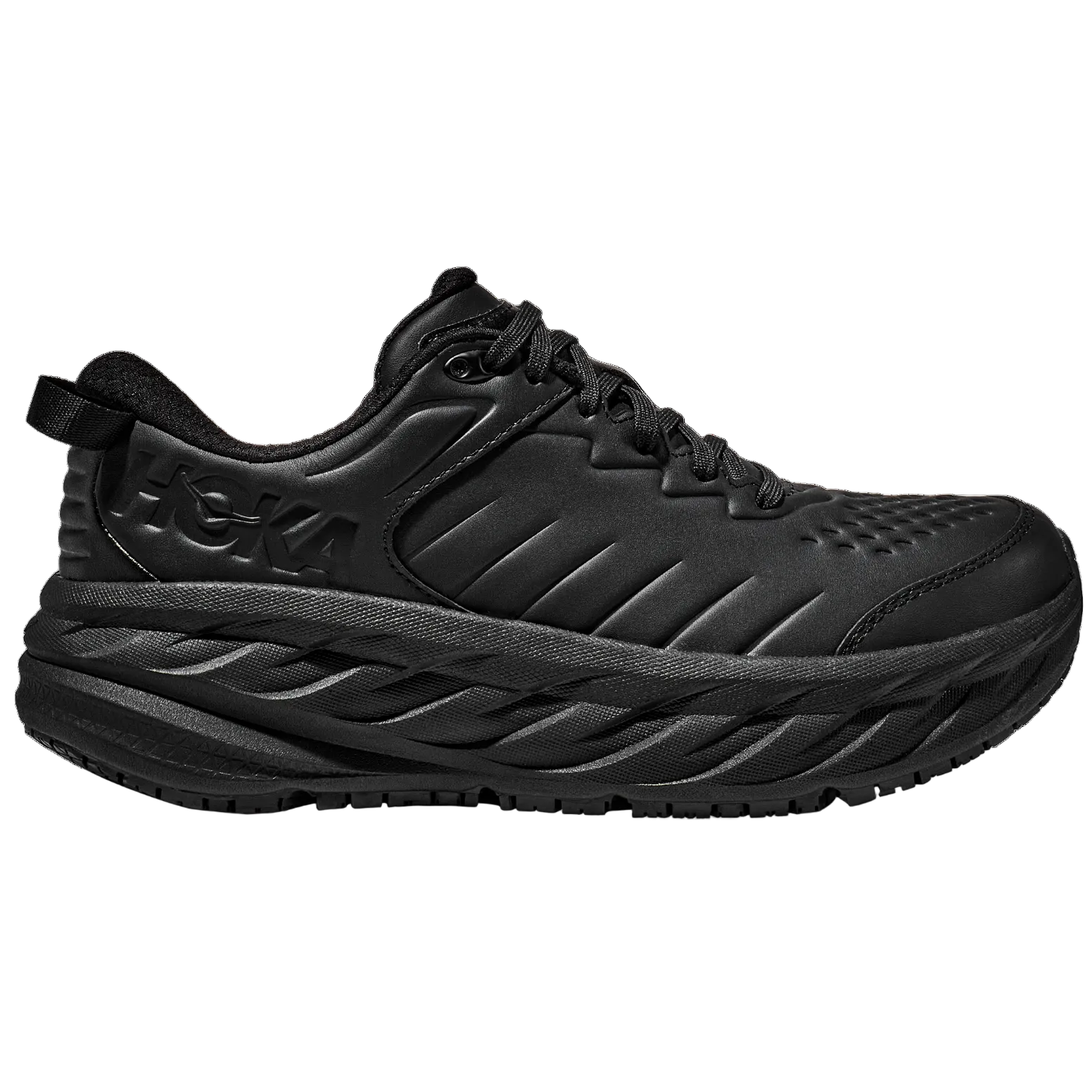 Black athletic shoe on a white background