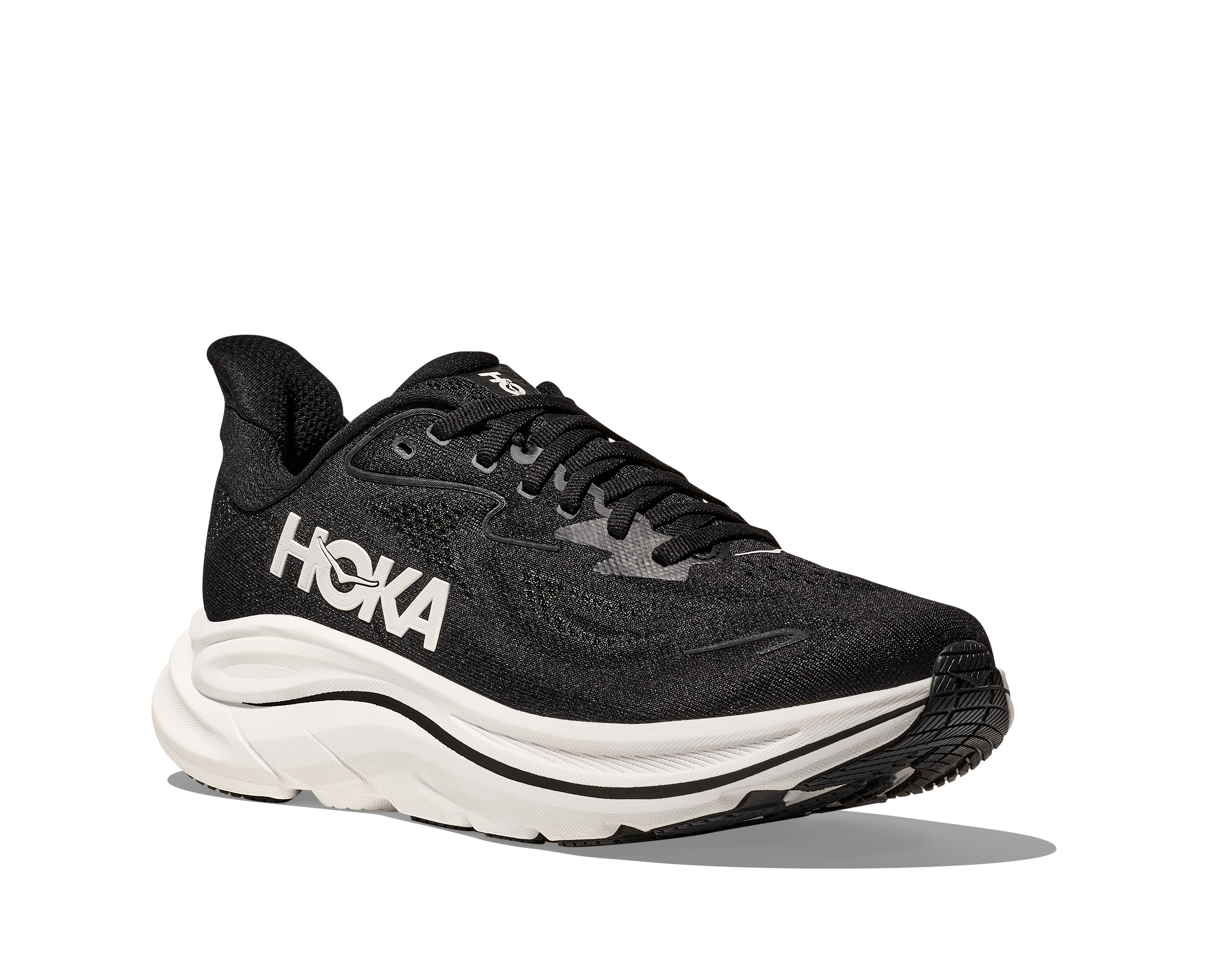 Hoka Clifton 10 Men's Wide Fit Running Shoes Black White