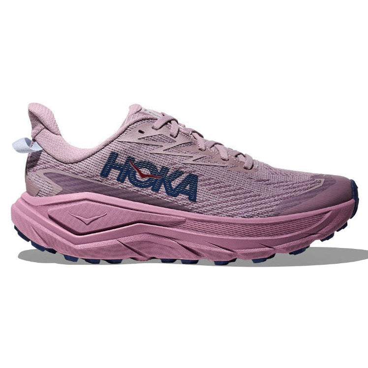Pink running shoe with 'Hoka' branding on a white background