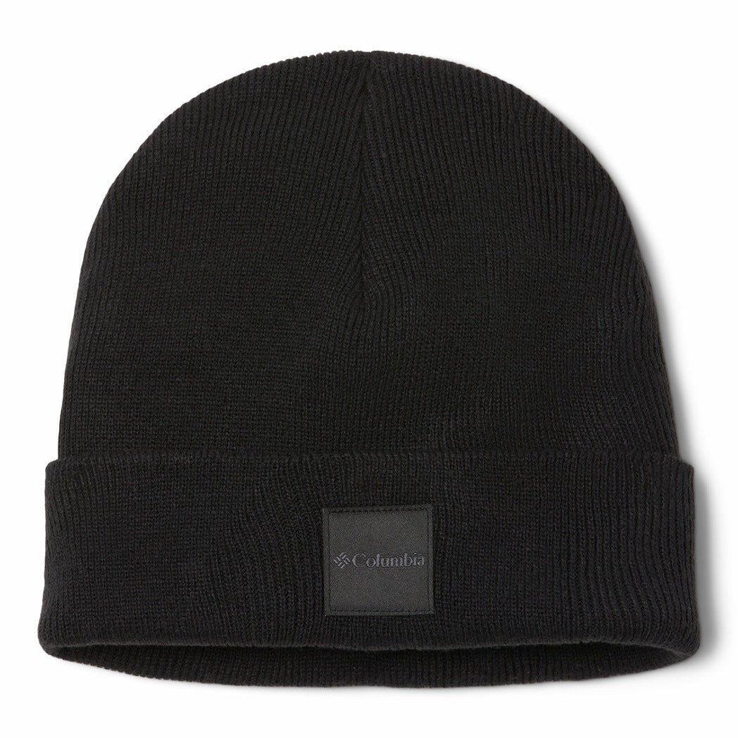 Black beanie with Columbia logo on a white background