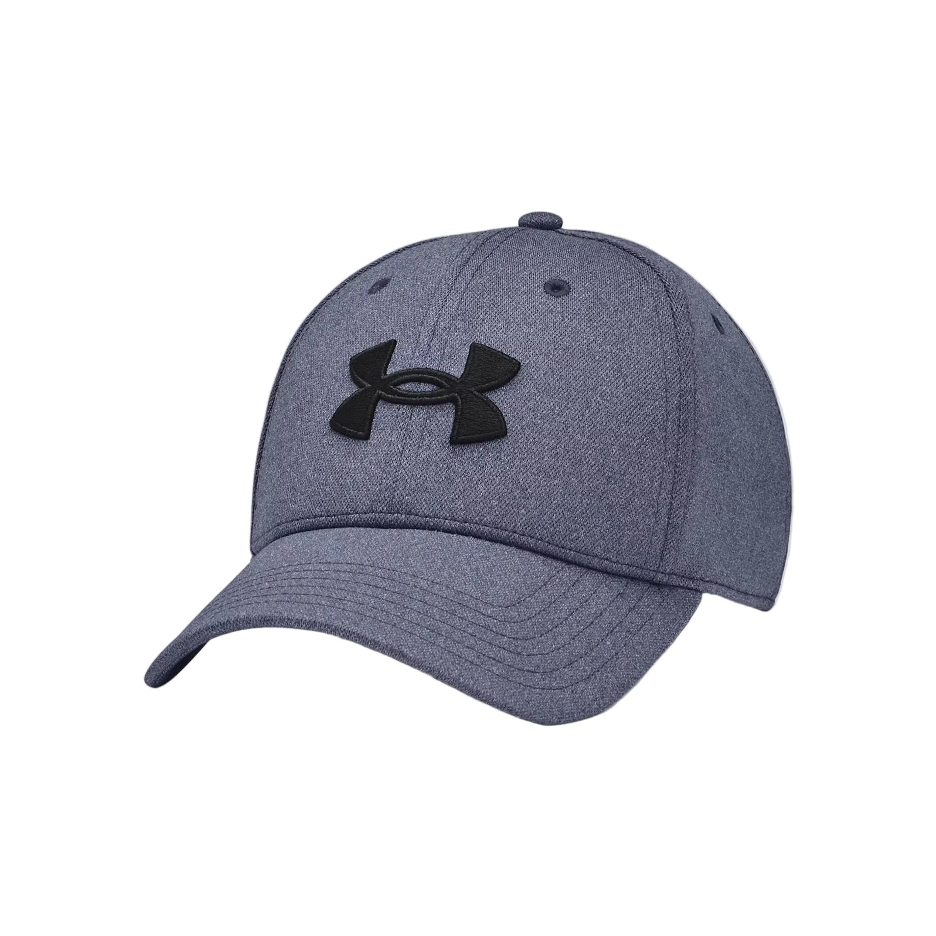 Blue cap with black logo on a white background
