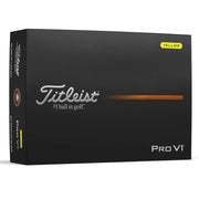 Titleist ProVI golf ball packaging box in black with silver and orange branding, featuring a yellow 'YELLOW' label on the top right.