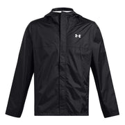 A black Under Armour lightweight jacket with a white logo on the left chest, displayed against a solid white background.