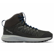 Black hiking boot with Columbia logo on a white background