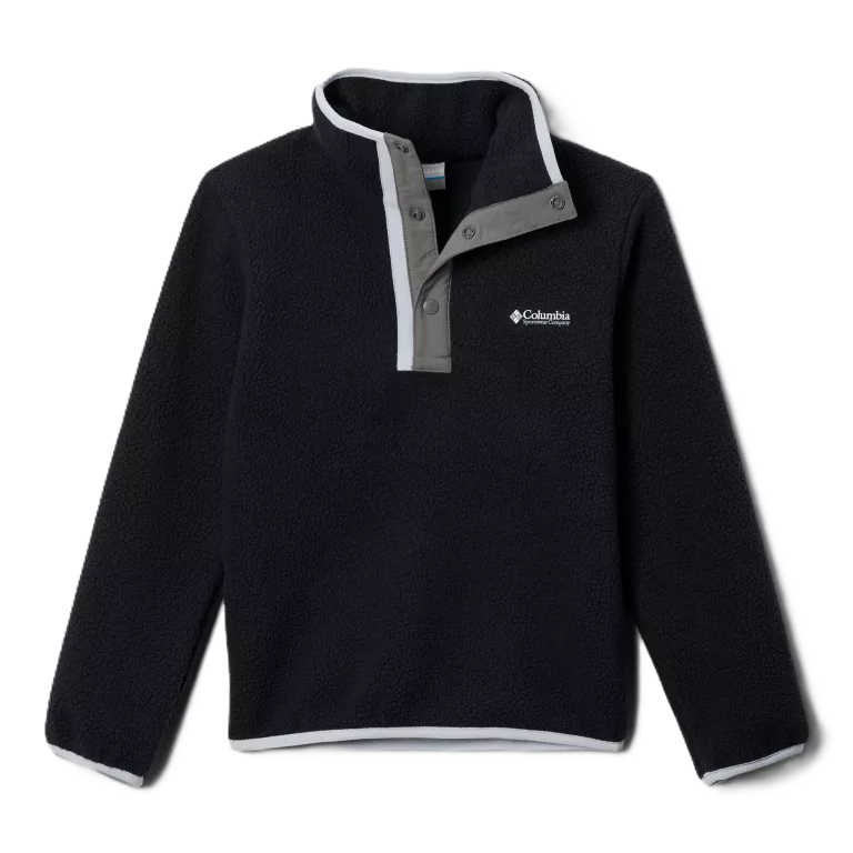 Black fleece pullover with gray collar and Columbia logo on a white background