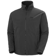 A dark gray full-zip jacket with a stand-up collar and a tonal logo on the left chest, displayed on a clean white background.