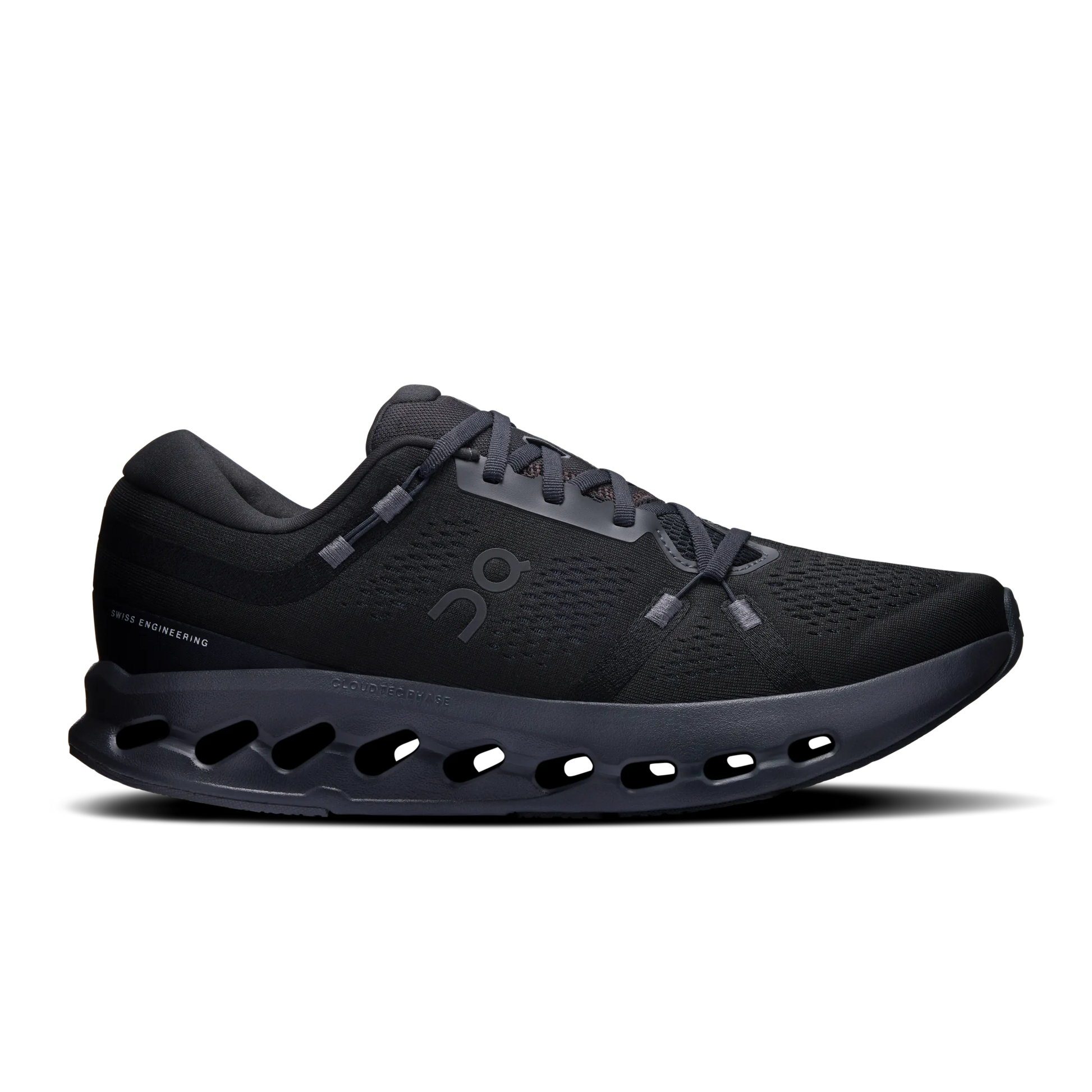 Black running shoe on a transparent background