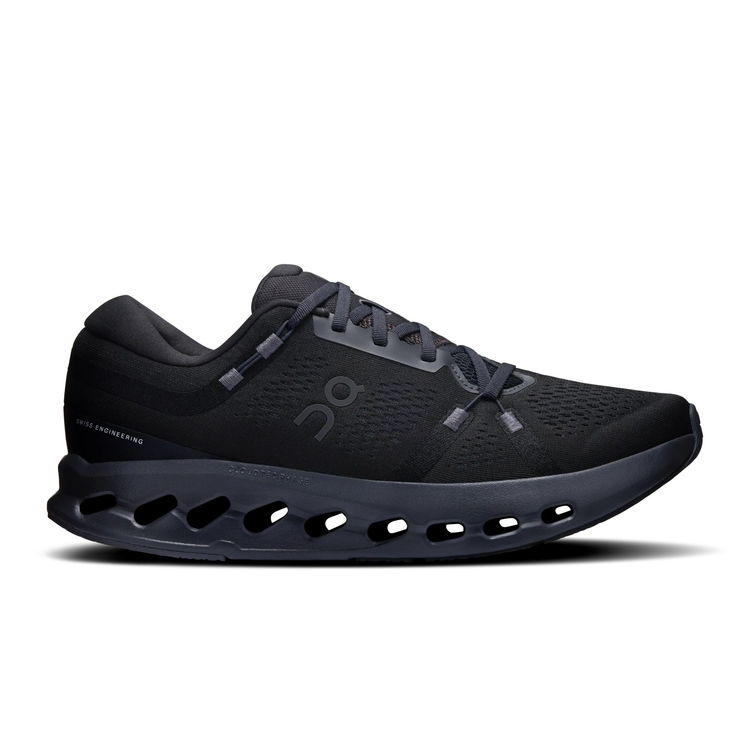 Black running shoe on a transparent background
