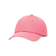 Pink baseball cap with a brand logo on a light gray background