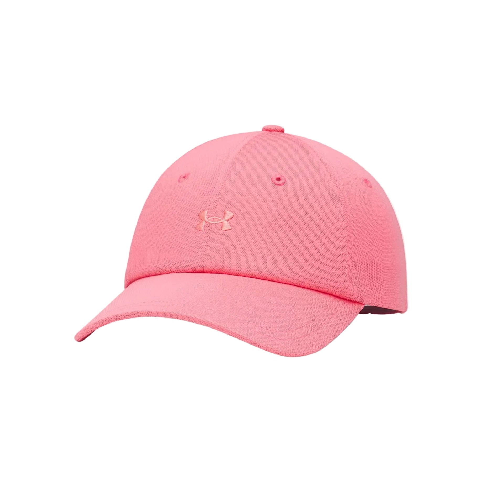 Pink baseball cap with a brand logo on a light gray background
