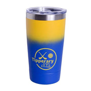 A 20oz insulated stainless steel tumbler with a yellow-to-blue gradient design and a gold Tipperary logo on the front, set against a plain white background.