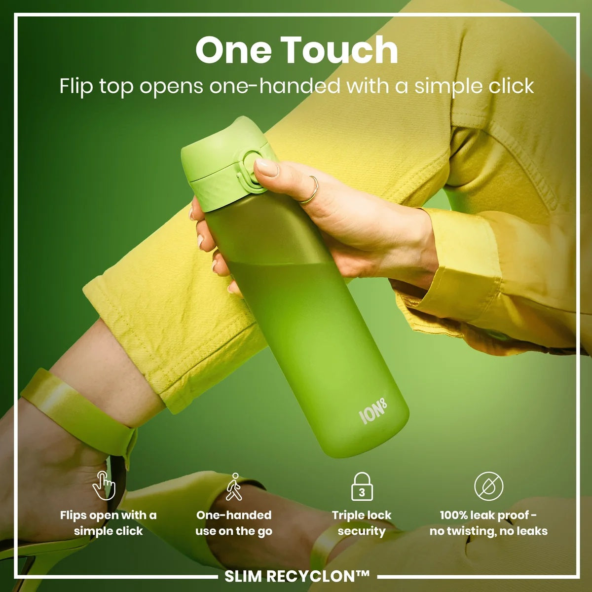 ION8 Slim 500ML Waterbottle Green