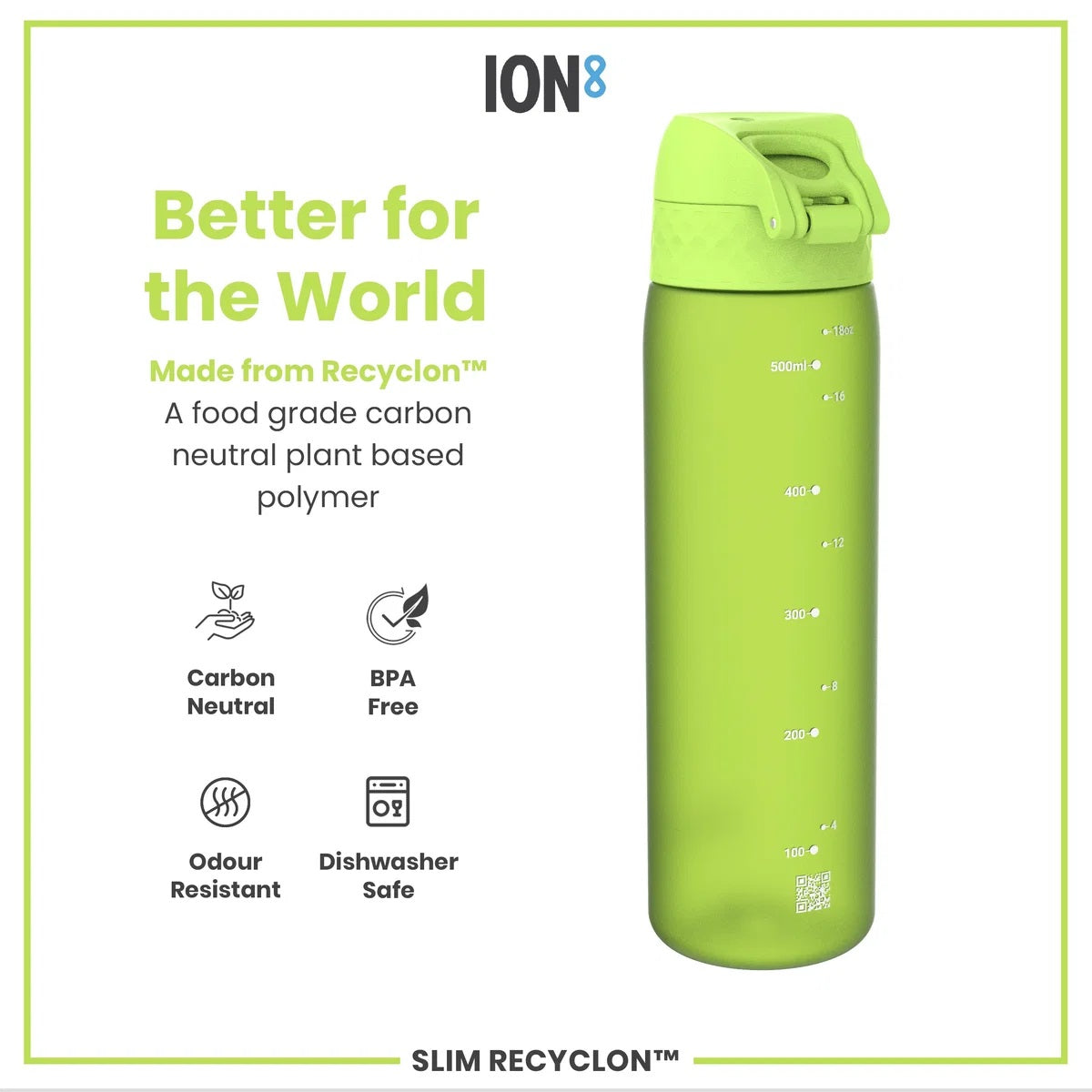 ION8 Slim 500ML Waterbottle Green