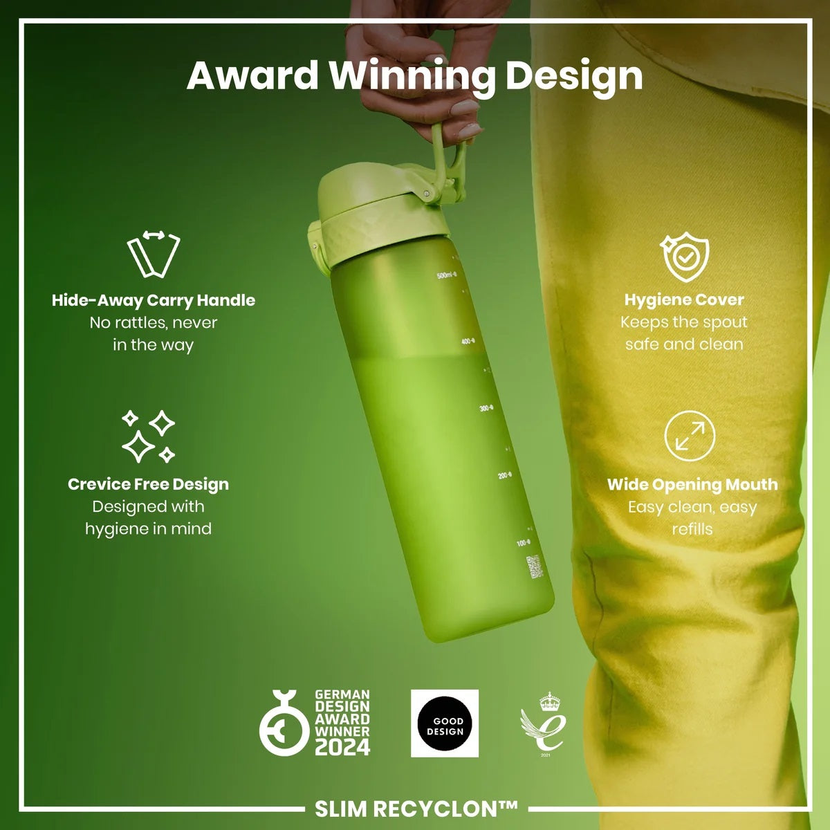 ION8 Slim 500ML Waterbottle Green