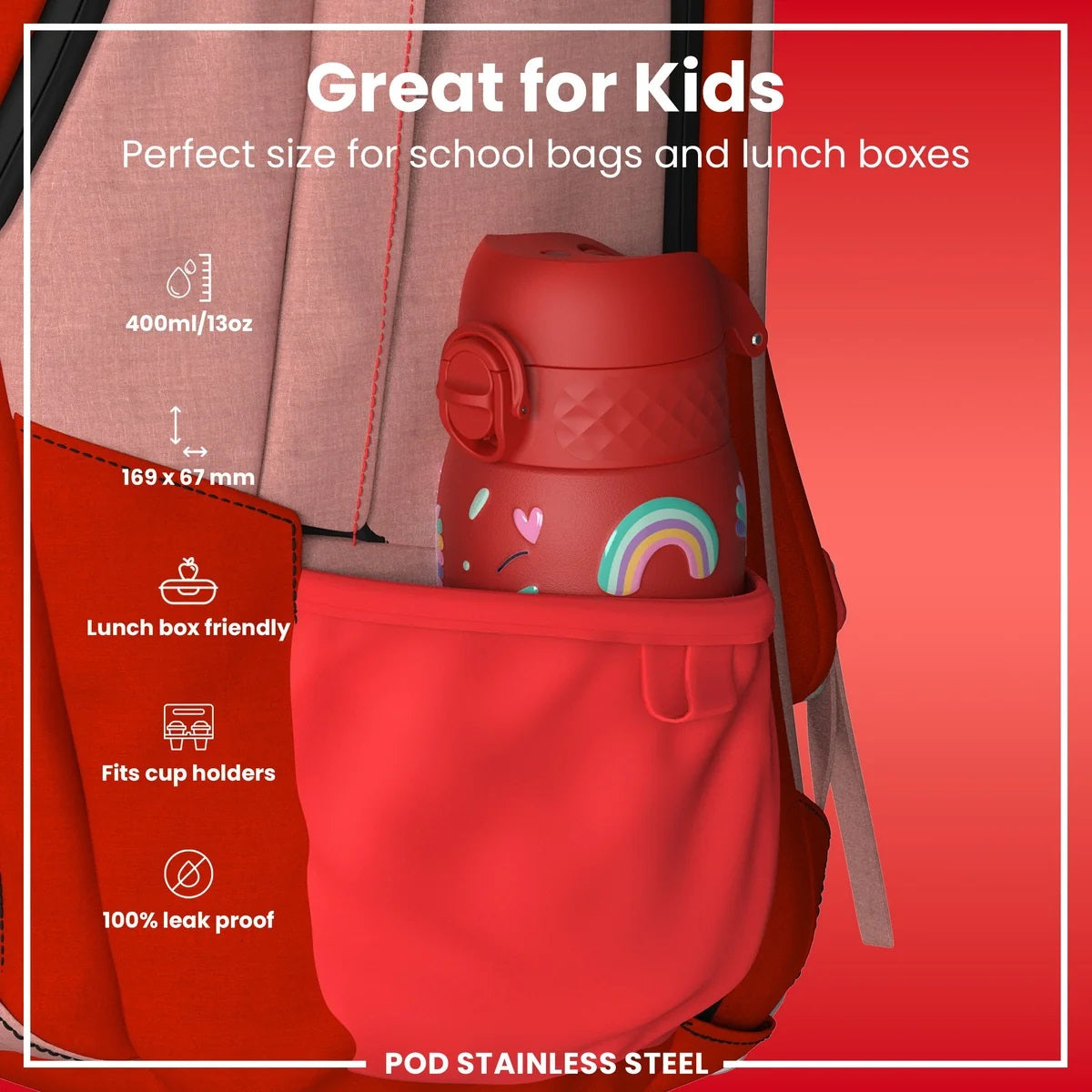 ION8 350ML Pod Unicorns Red Waterbottle