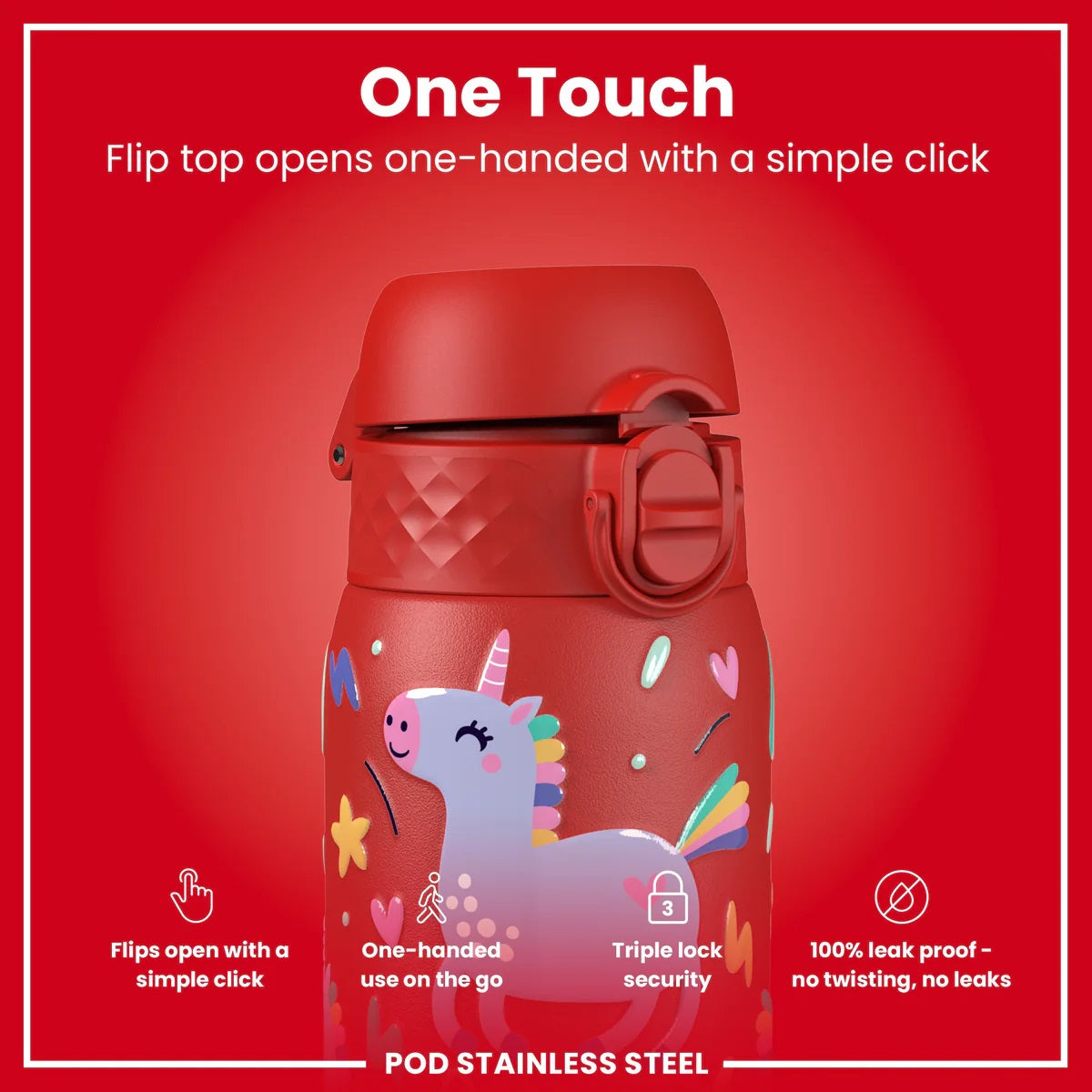 ION8 350ML Pod Unicorns Red Waterbottle