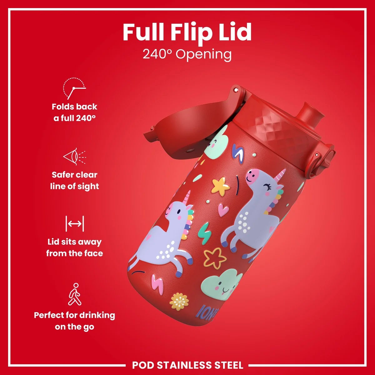 ION8 350ML Pod Unicorns Red Waterbottle