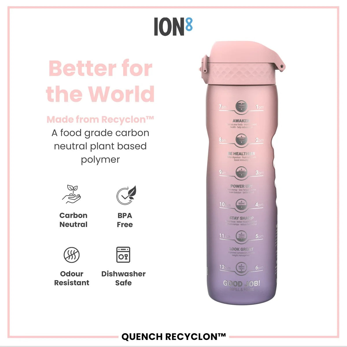 ION8 Quench 1L Waterbottle Sonic Purple Rose Motivator