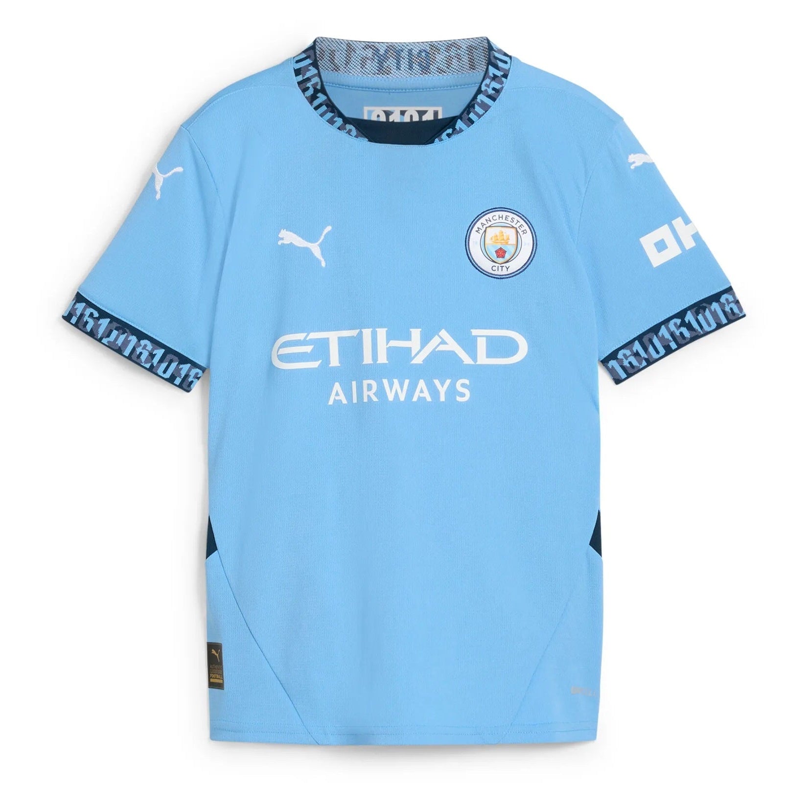 Light blue sports jersey with branding on a white background